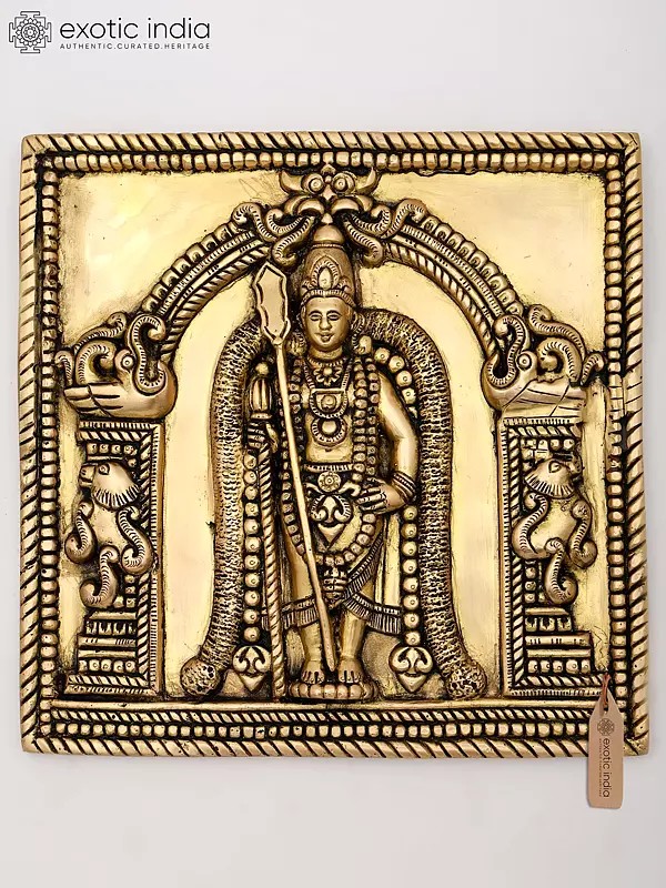 Brass Wall Art: Lord Murugan (Karttikeya) - 11 Inch Sculpture