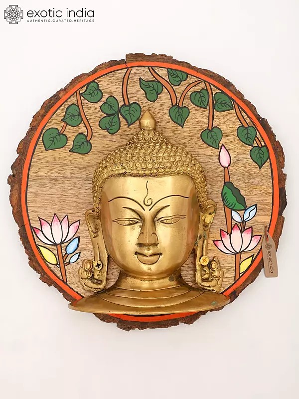 9" Brass Buddha Wall Hanging with Hand-Painted Wood Frame