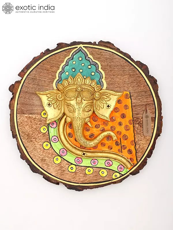 Lord Ganesha Brass Sculpture | Wooden Framed Wall Art