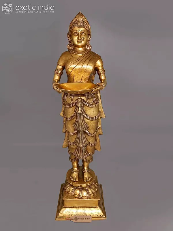 Grand Lakshmi Brass Sculpture with Deep Dish