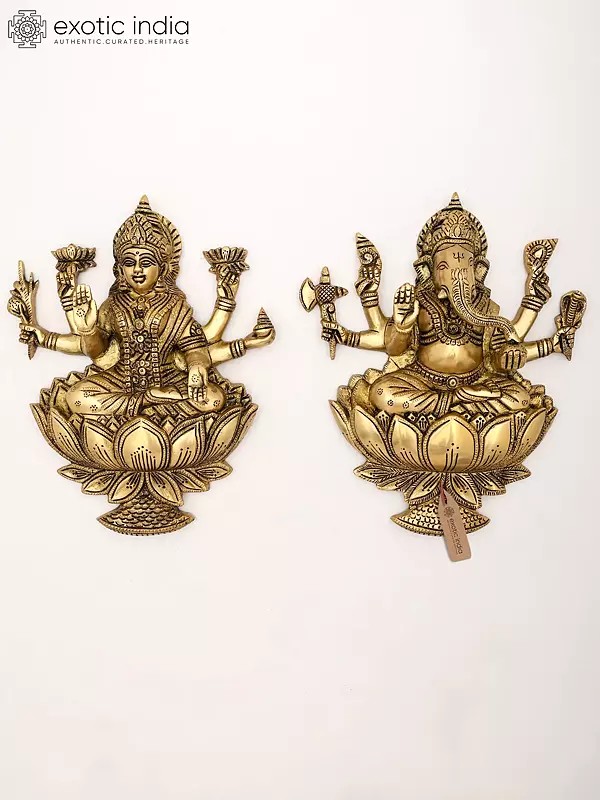 Brass Wall Decor: Lakshmi Ganesha Pair (11 Inch)