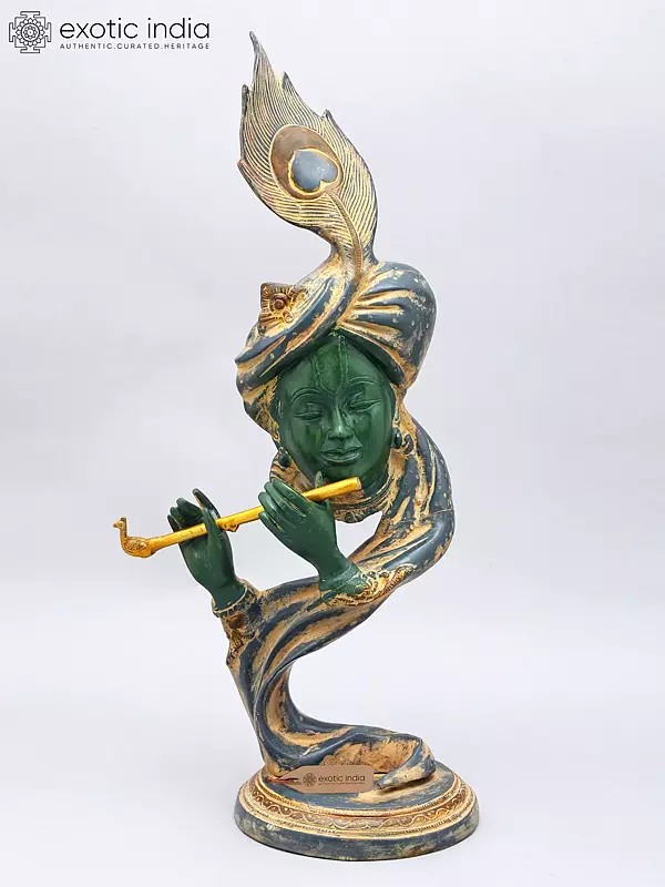 Brass Sculpture: 20" Modern Krishna with Flute