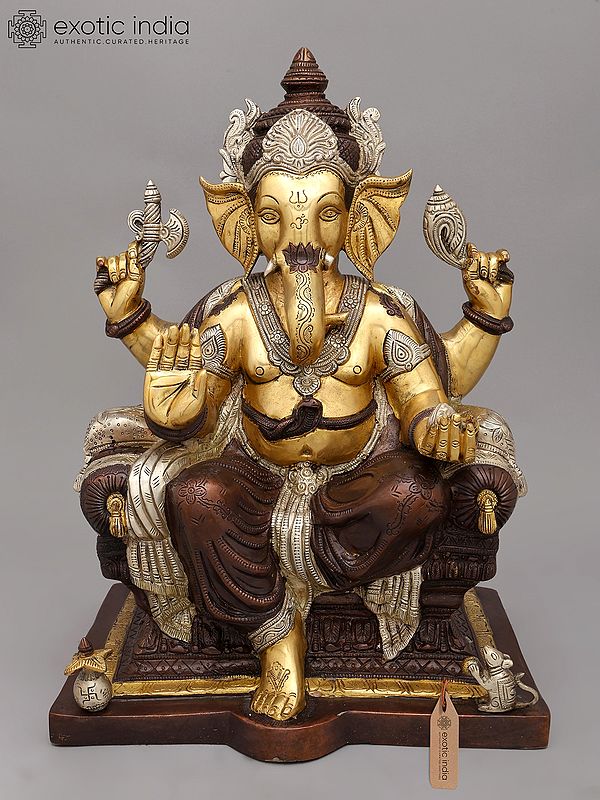 18" Four Armed Blessing Lord Ganesha | Brass Statue