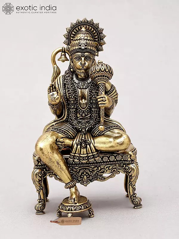 5" Small Superfine Blessing Lord Hanuman Seated on Pedestal