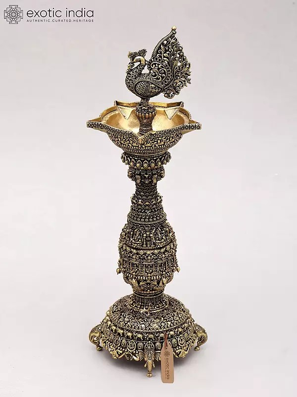 12" Superfine Peacock Lamp with Intricate Carvings
