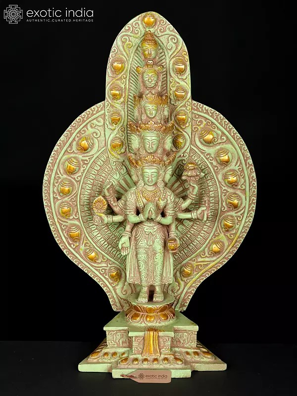 15" Standing Eleven Headed Avalokiteshvara | Brass Statue