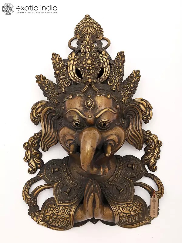 13" Namaskar Ganesha Face Wall Hanging from Nepal