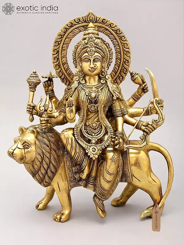 Brass Statue of Goddess Durga (Sherawali Maa) - 14 Inch