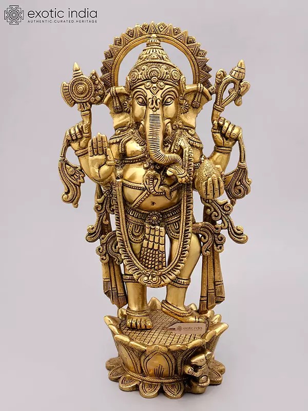 16" Standing Lord Ganesha in Blessing Gesture | Brass Statue