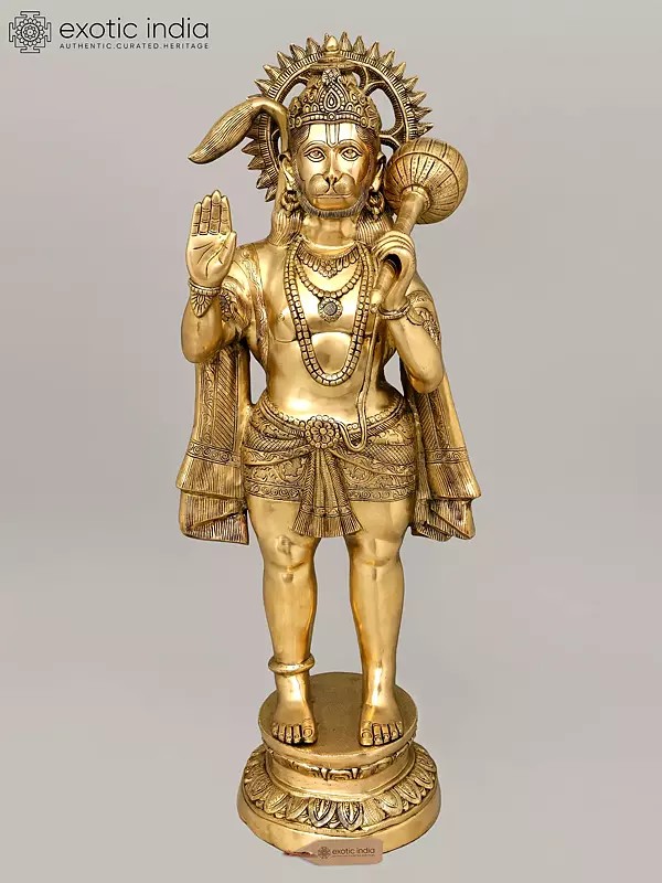 52" Large Size Hanuman in Abhaya Mudra | Indian Handcrafted Brass Idol