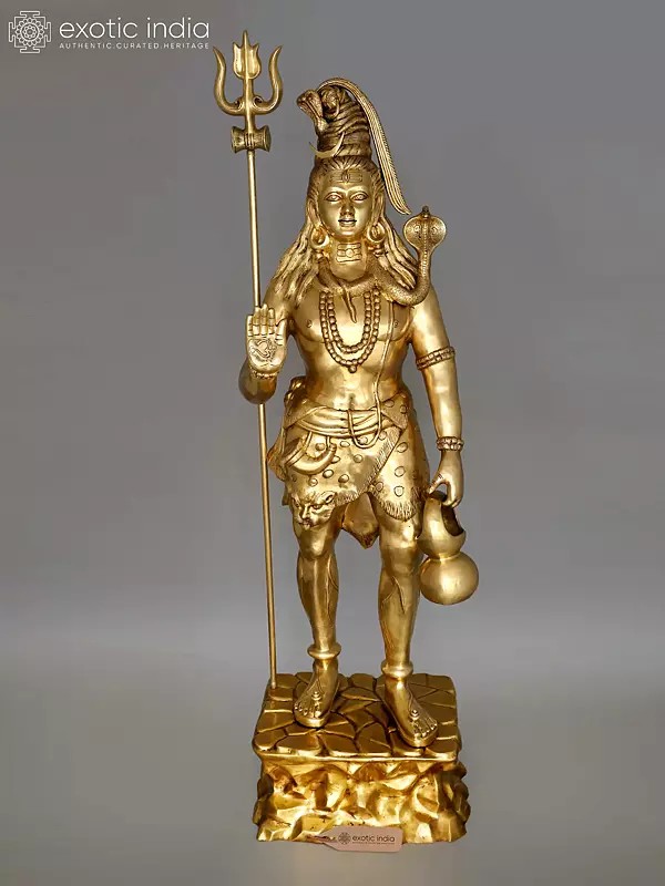 84" Huge Standing Lord Shiva with Trishul | Brass Statue | Made In India