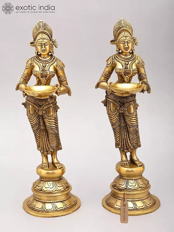 14" Pair of Deepalakshmi In Brass | Handmade | Made In India