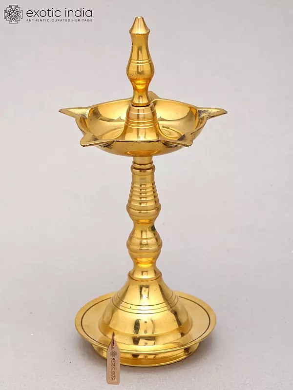 Five Wicks Puja Lamp in Brass | Handmade | Made in India