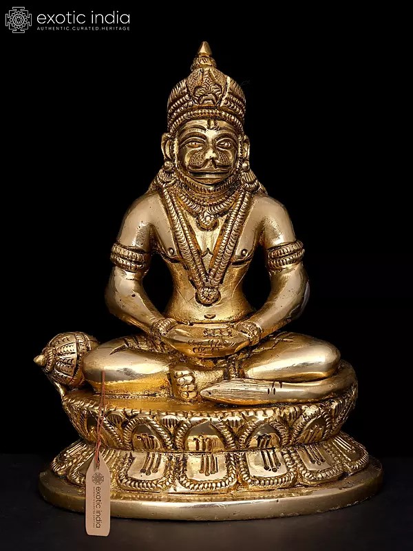 4" Small Lord Hanuman Idol Seated on Lotus Pedestal