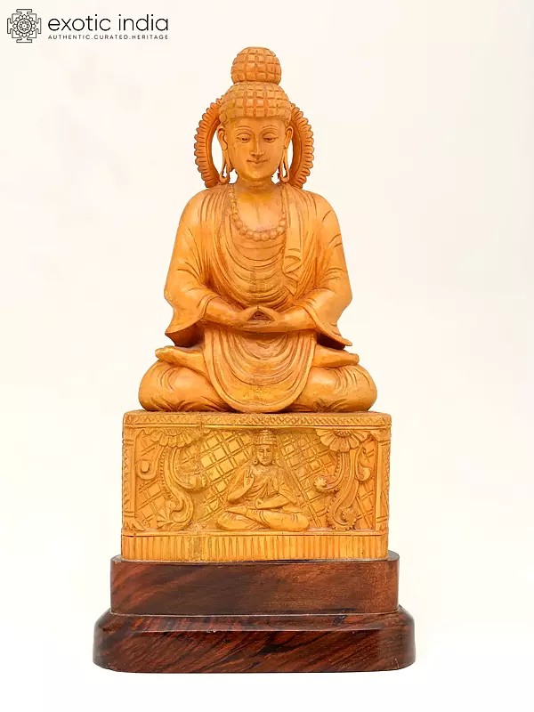 12" Meditating Buddha | Shivani Wood Statue