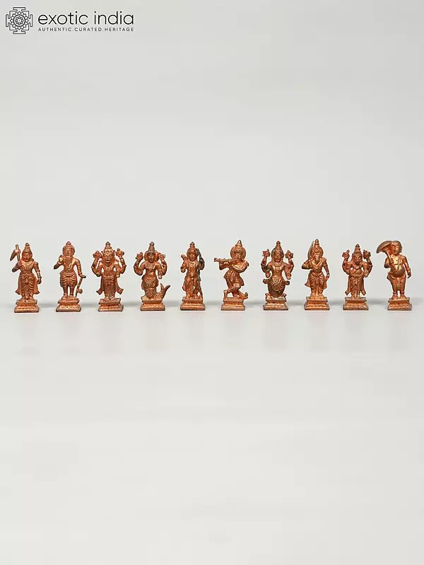 2" Small Dashavatara of Lord Vishnu | Set of Ten | Copper Statues