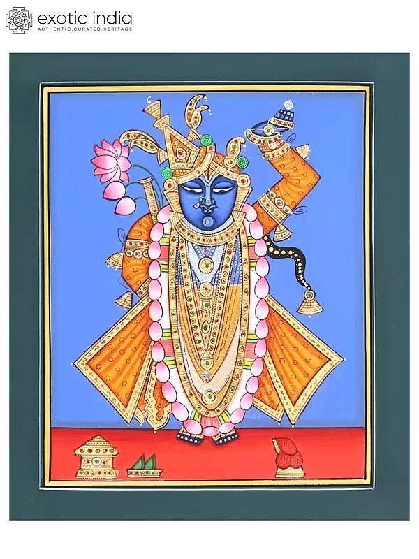 Shrinathji With Beautiful Crown | Pichwai Painting | Watercolor On Paper | By Babu Lal Sharma