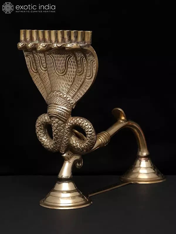 Brass Five - Hooded Serpent Shodash Upachara Lamp