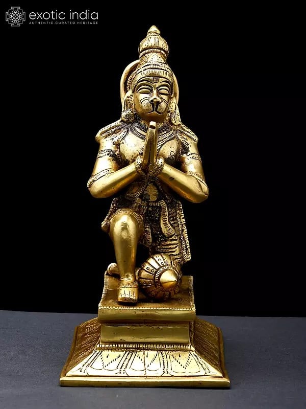 9" Sitting Lord Hanuman in Namaskar Mudra | Brass Statue