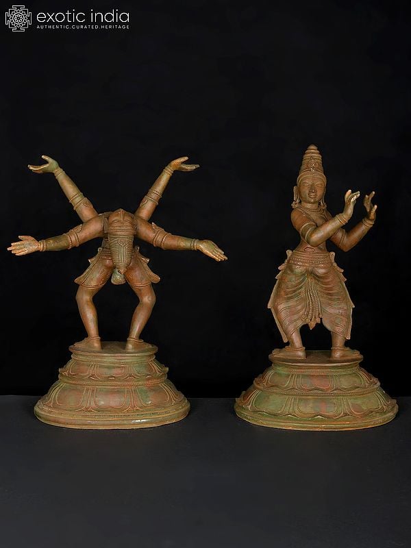 12" Vrishabakkrittam (Dancing Shiva Tandava- Pose No 104) | Panchaloha Bronze Statue Made According to Shilpa Shastra