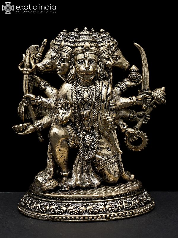 3" Small Superfine Sitting Panchamukhi Lord Hanuman | Brass Statue