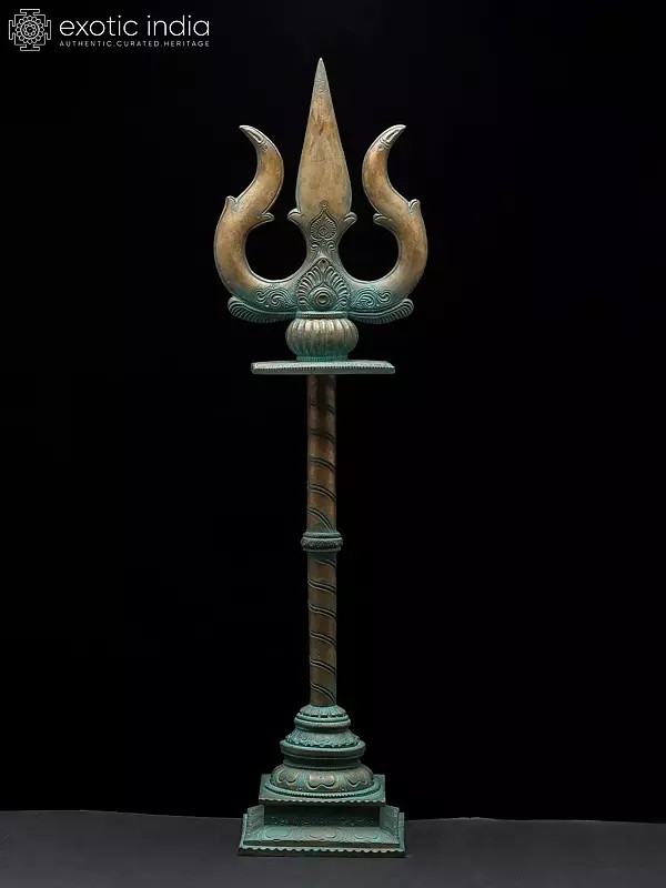 21" Standing Lord Shiva's Trident (Trishul) in Bronze