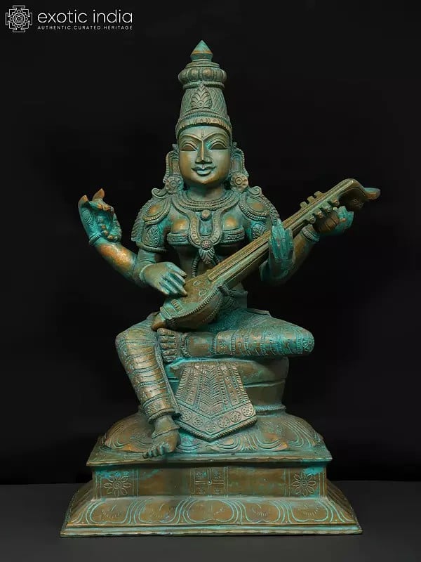 15" Goddess Saraswati - Goddess of Knowledge, Art and Wisdom | Bronze Statue