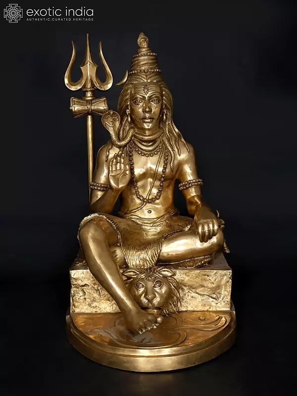 36" Large Sitting Lord Shiva in Blessing Gesture | Brass Statue