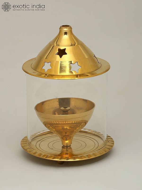 5" Small Akhand Diya in Brass with Glass Cover