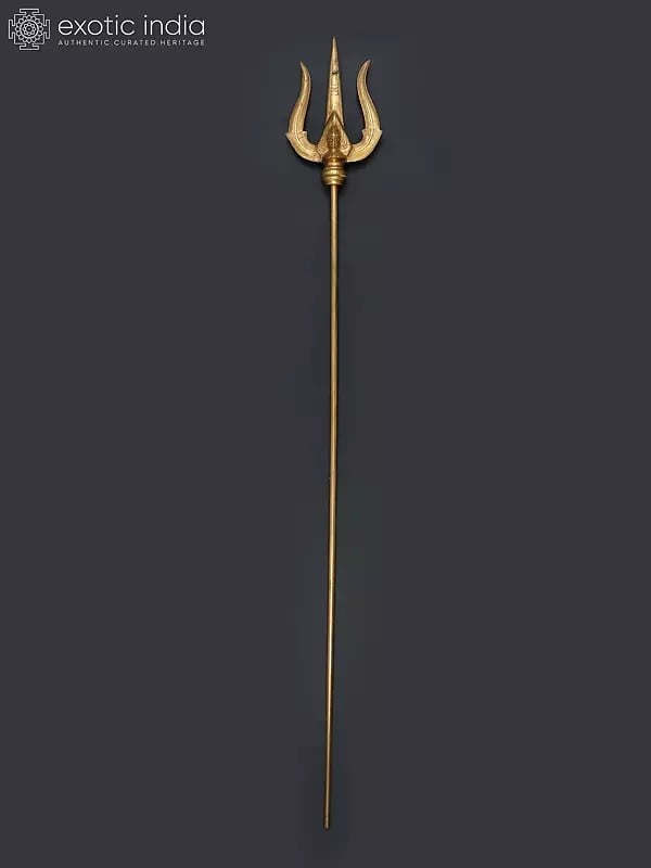 78" Large Goddess Mariamman Face Brass Trishul/Trident