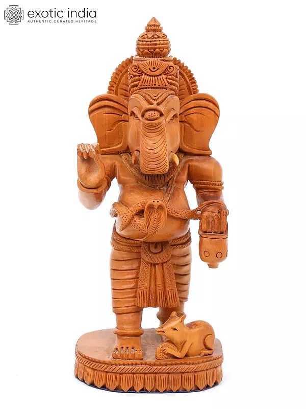 9" Standing Ganesha | Shivani Wood Statue