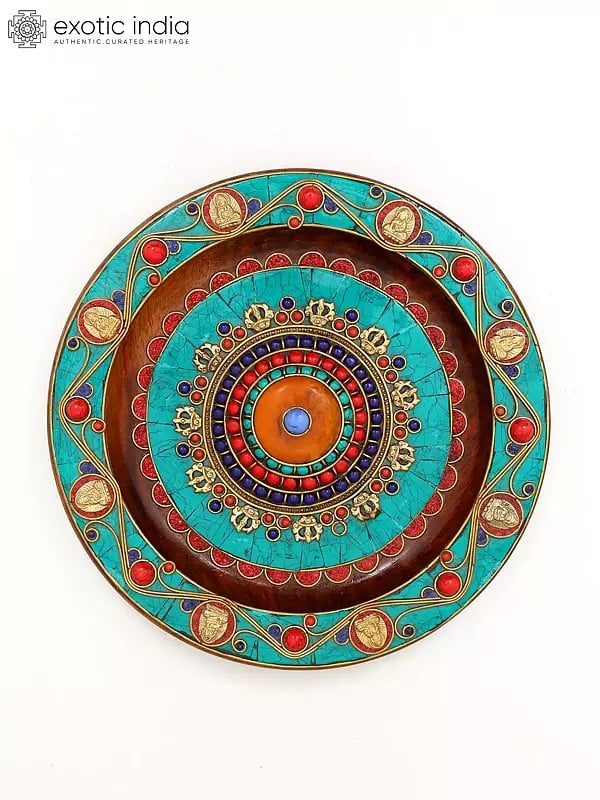 10" Tibetan Buddhist Wall Hanging Plate with Inlay Work