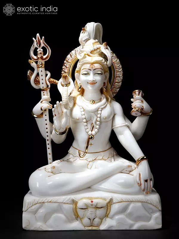 36" Large Blessing Lord Shiva | White Marble Statue