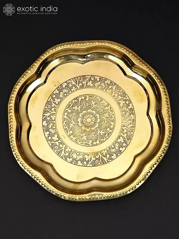 Floral Design Ritual Thali in Brass | Multiple Sizes
