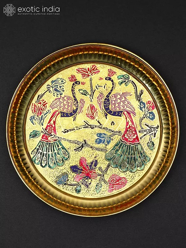 Peacock Design Puja Thali in Brass