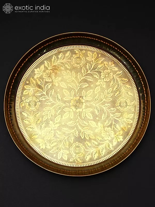 9" Floral Design Brass Puja Thali