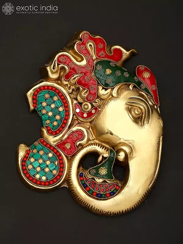 10" Stylized Lord Ganesha with Om | Wall Hanging | Brass Statue with Inlay Work