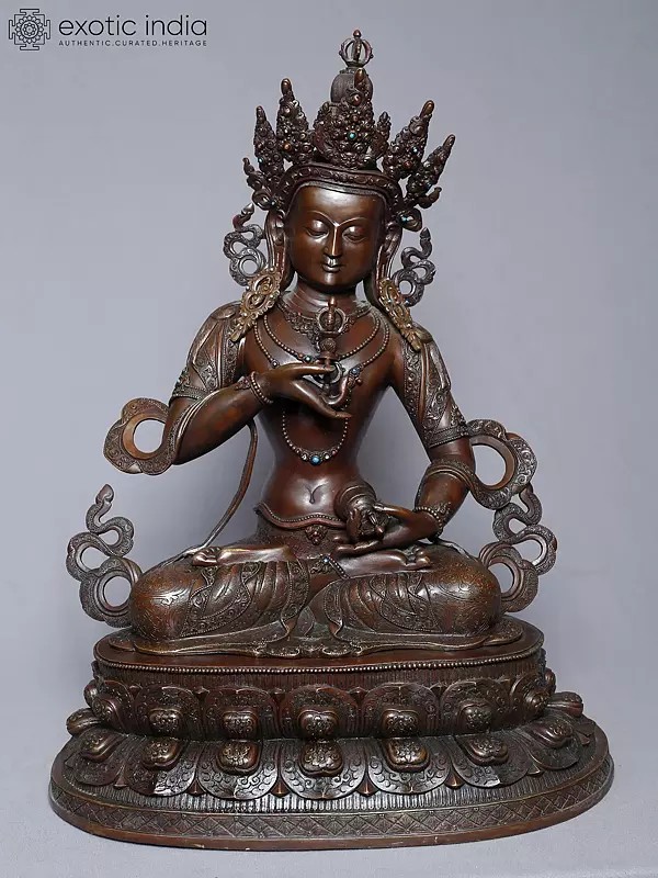 20" Copper Gold Plated Tibetan Buddhist Deity Seated Statue Form Nepal | Handmade