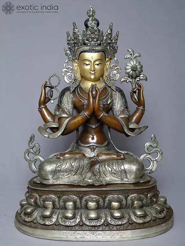 20" Tibetan Buddhist Deity Kharchari Idol From Nepal | Copper Gold Plated Statue