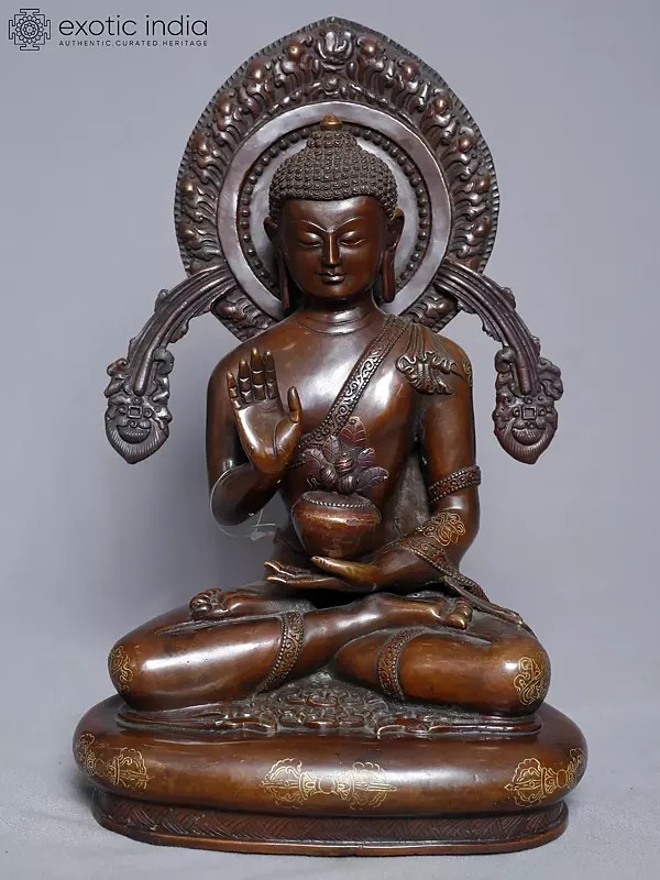 13" Seated Copper Gold Plated Medicine Buddha From Nepal | Handmade Statue