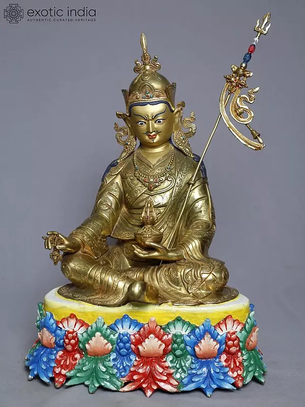 16" Copper Gold Plated Tibetan Buddhist Deity Guru Padmasambhava Statue From Nepal