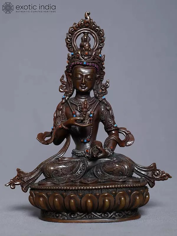 8" Seated Tibetan Buddhist Deity Vajrasattva Copper Gold Plated Statue From Nepal