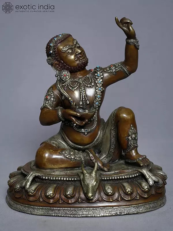 8" Statue Of Mahasiddha Virupa Statue In Copper Gold Plated From Nepal | Handmade