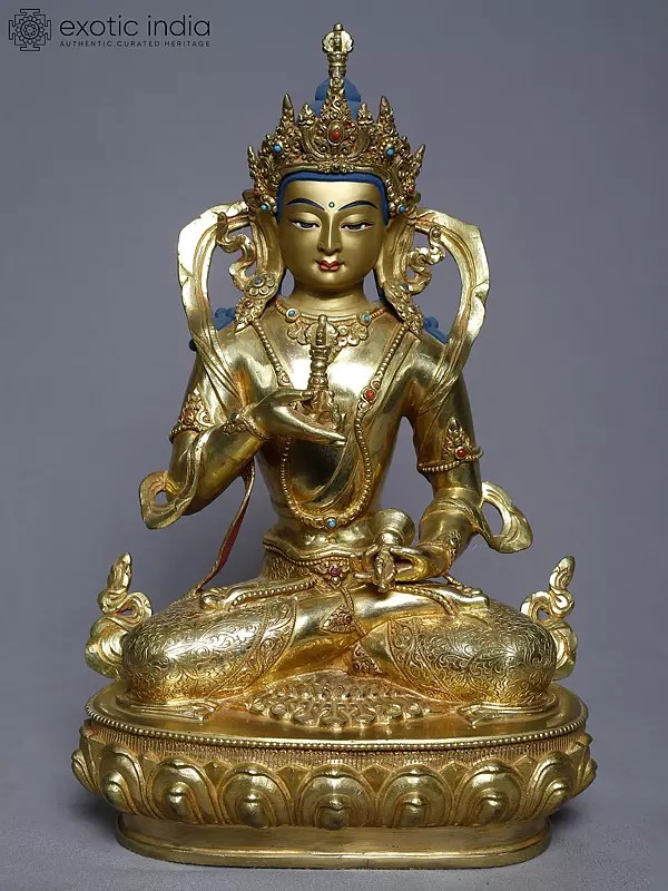 12" Copper Gold Tibetan Buddhist Plated Vajrasattva From Nepal | Handmade Statue
