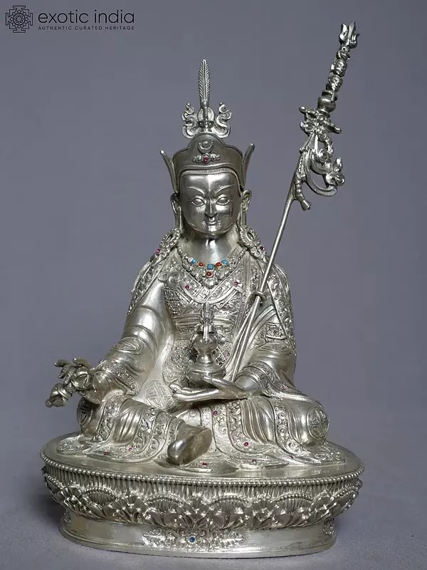 10" Silver Statue Of Guru Padmasambhava From Nepal | Handmade Idol