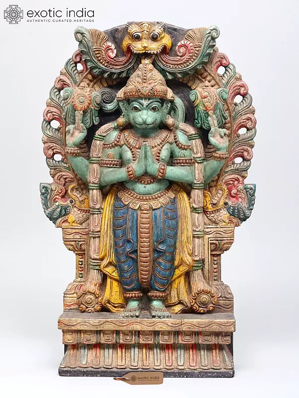 24" Standing Sankat Mochan Hanuman in Namaskar Mudra | Wood Carved Statue | Standing and Wall Hanging Both