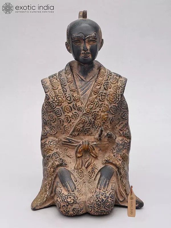 11" Kneeling Japanese Samurai Warrior | Brass Statue