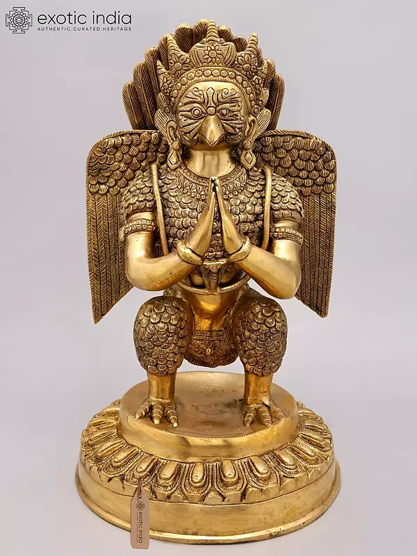 17" Namaskar Garuda - Vahana of Lord Vishnu | Brass Statue