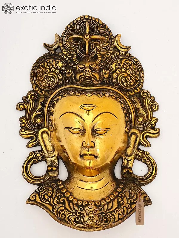 Goddess Tara Wall Hanging Mask - 10" Brass Statue