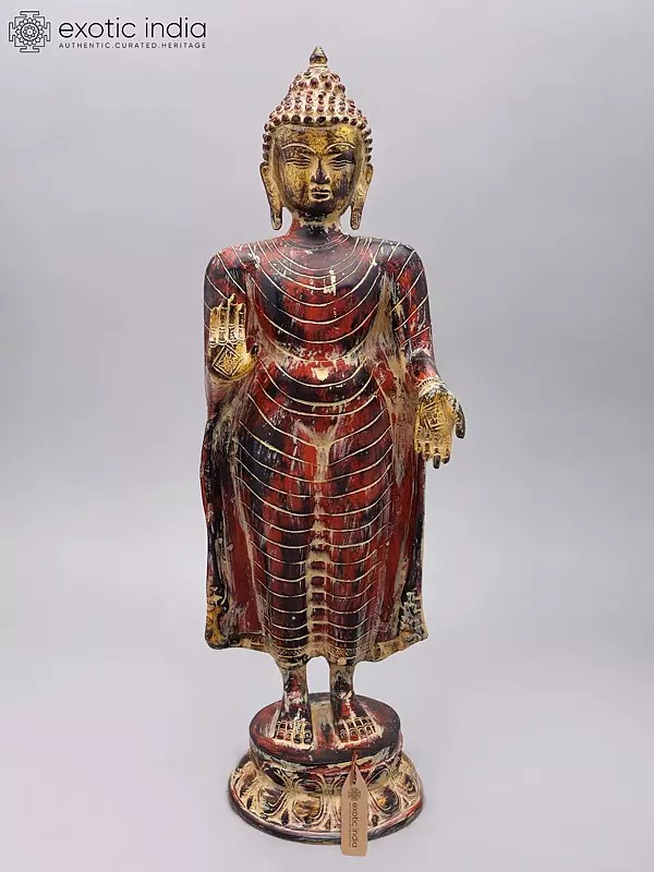 20" Standing Buddha Brass Idol (Abhaya Mudra)